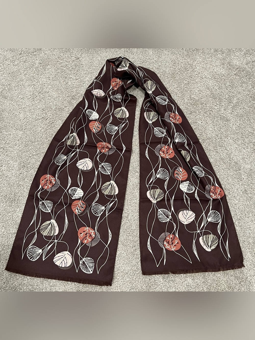 LOFT Botanical Leaf Print Brown Scarf